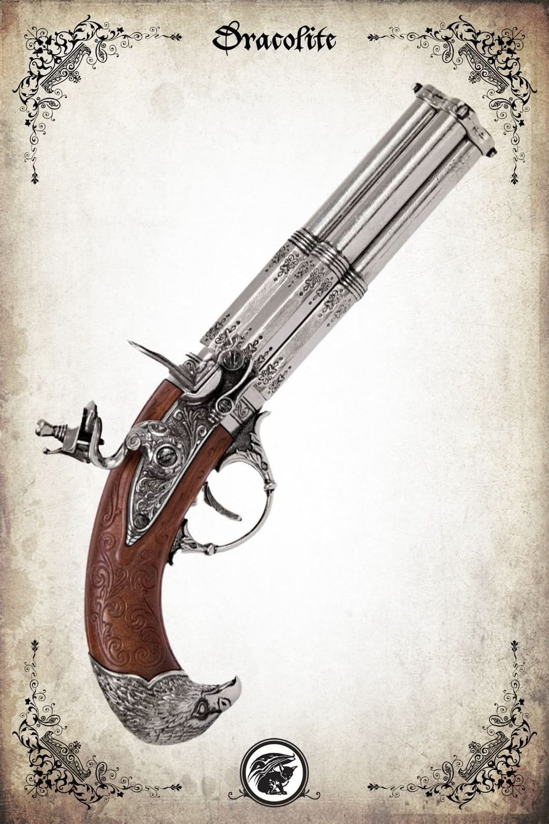 Pistolet silex à 4 Canons tête aigle