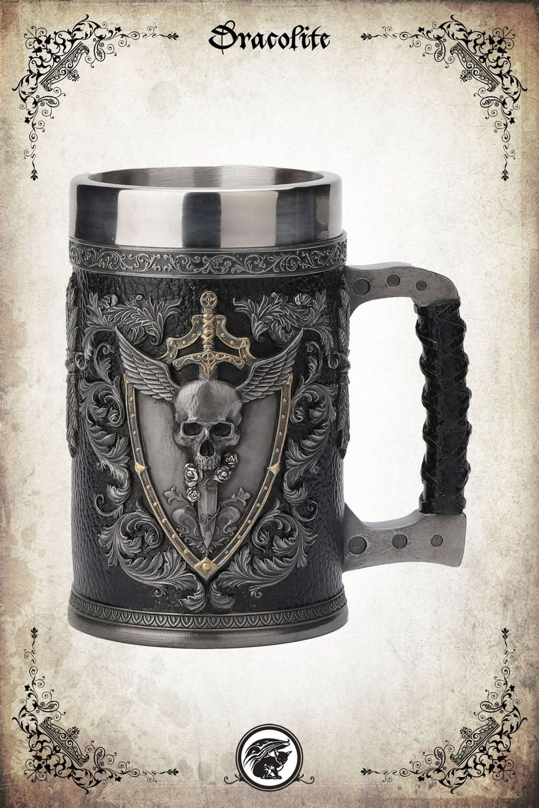 Chope de bière Winged Skull (argent)
