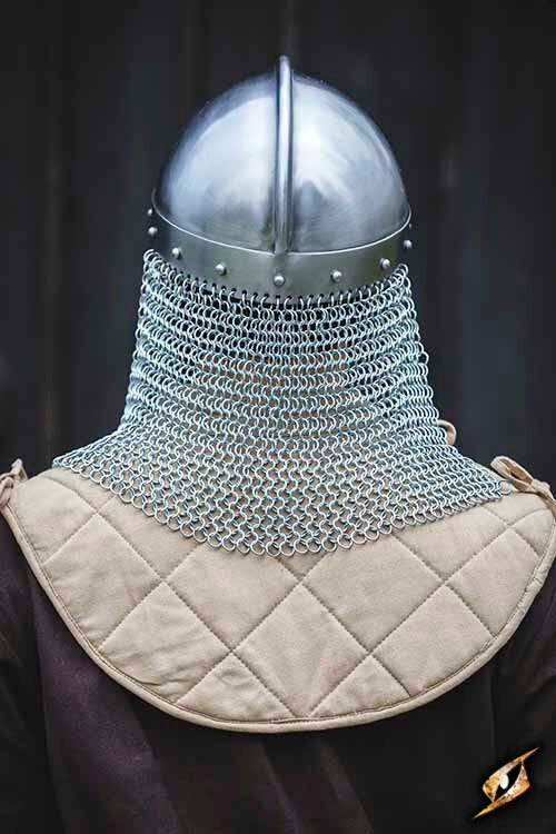 Raven Helmet - Polished steel beaked helmet with camail for LARP
