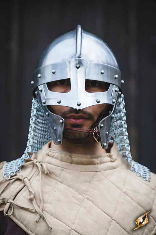 Raven Helmet - Polished steel beaked helmet with camail for LARP