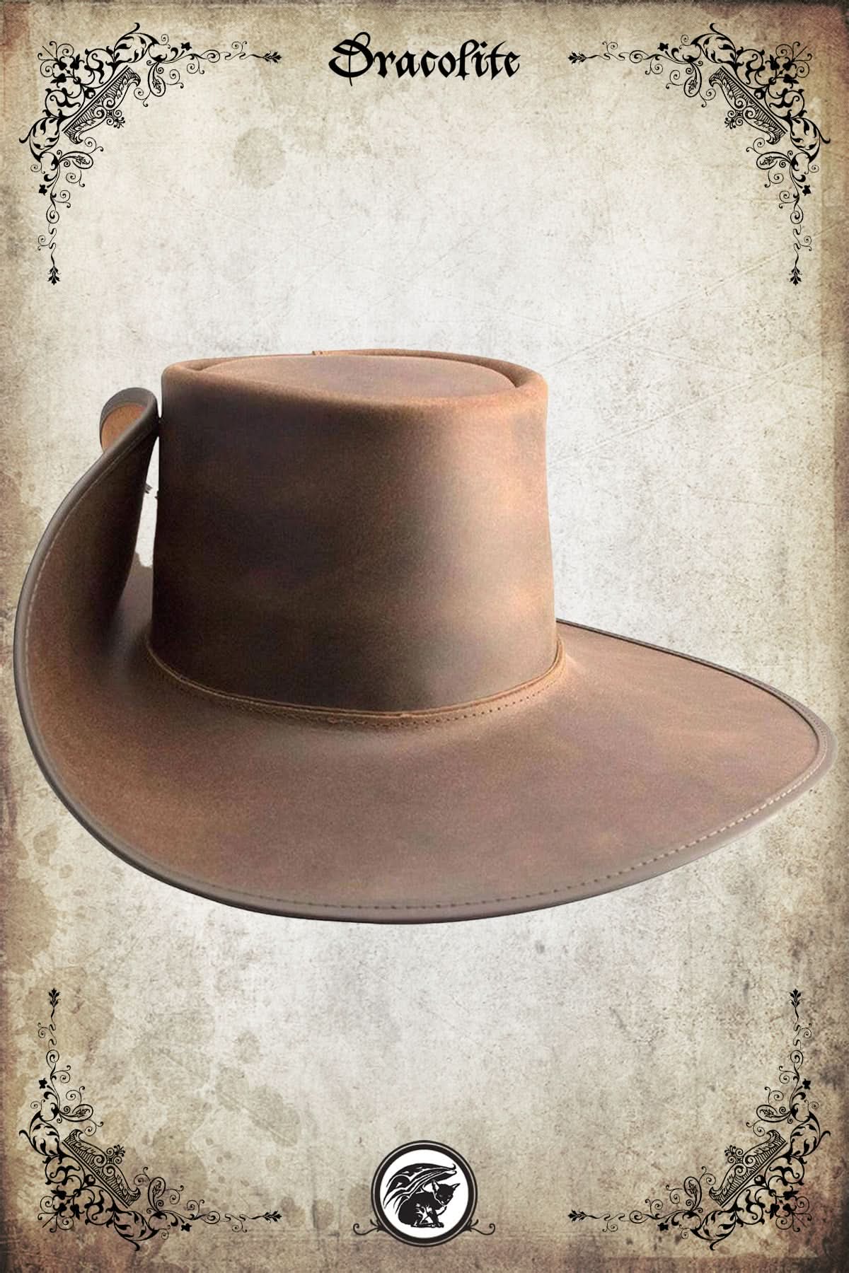 Vintage en cuir véritable vache cowboy western marron chapeau chapeau Vintage en cuir véritable vache cowboy western marron chapeau chapeau