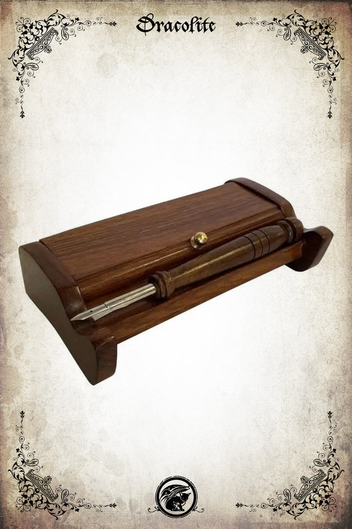 Encrier de scribe en bois – coffret avec plume & encriers