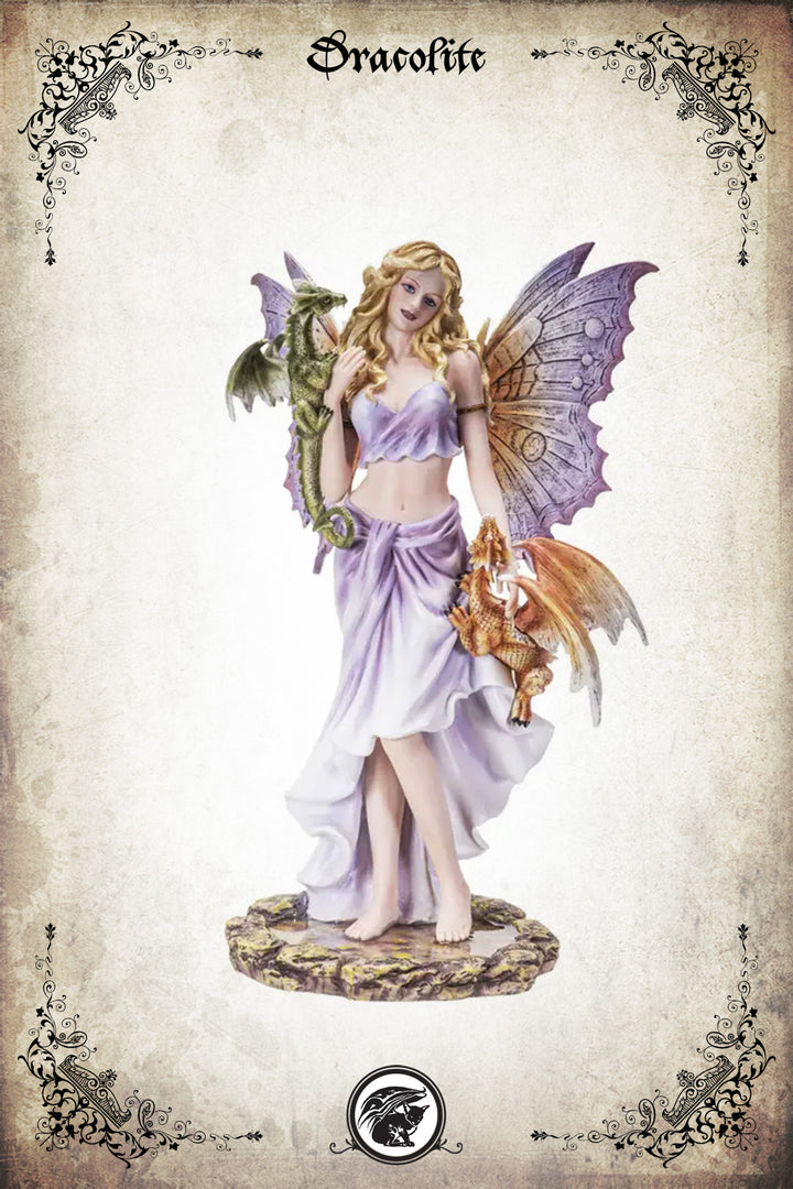 Figurine Fée aux Deux Dragons – Gardienne des Ailes Améthyste