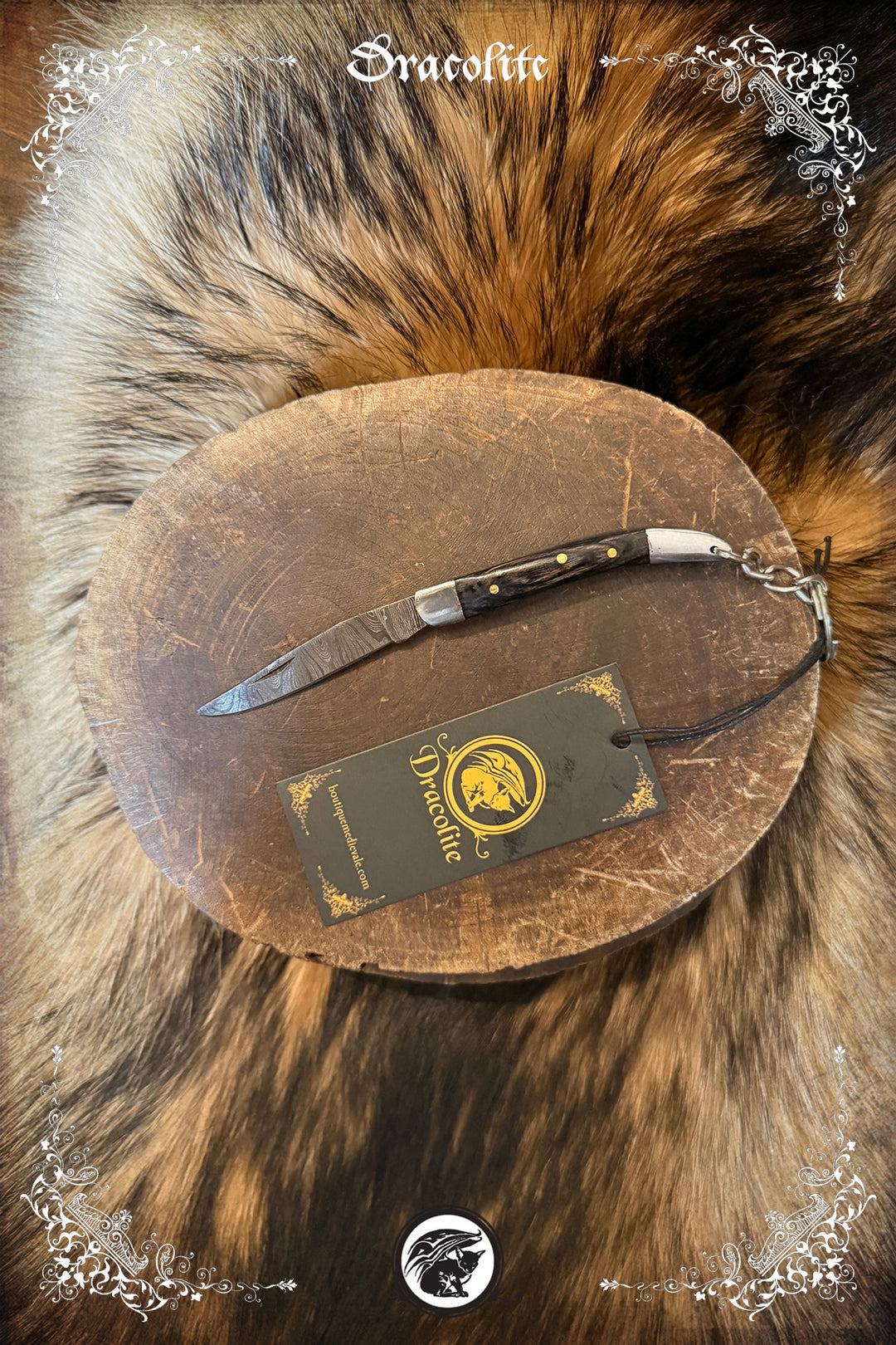 Porte-clés mini couteau pliant – lame motif damassé