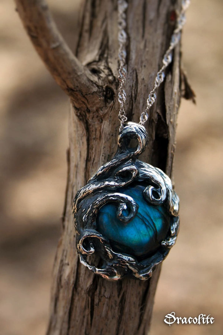 Sterling Silver Twisted Tree Pendant Necklace with Natural Labradorite